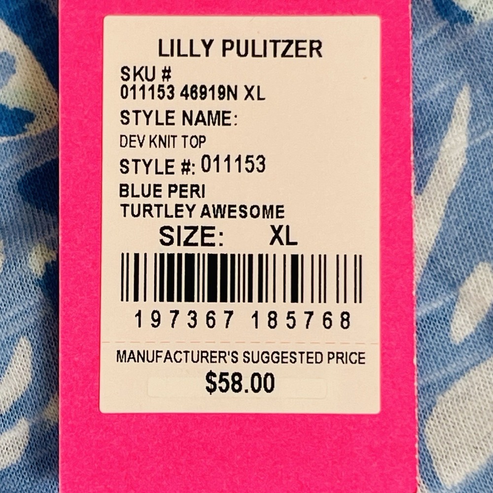 Lilly Pulitzer Dev Knit Top Blue Peri Turtley Awesome Sleeveless Tank sz XL NEW - Picture 10 of 10